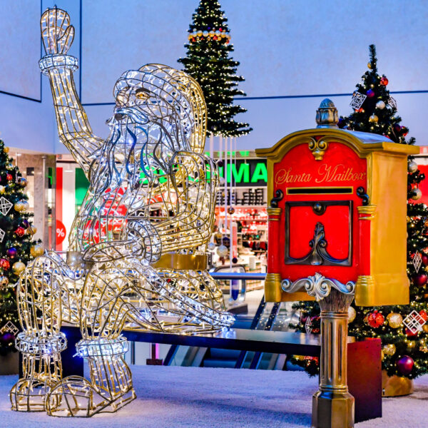 santa light sculpture and fibreglass post box prop