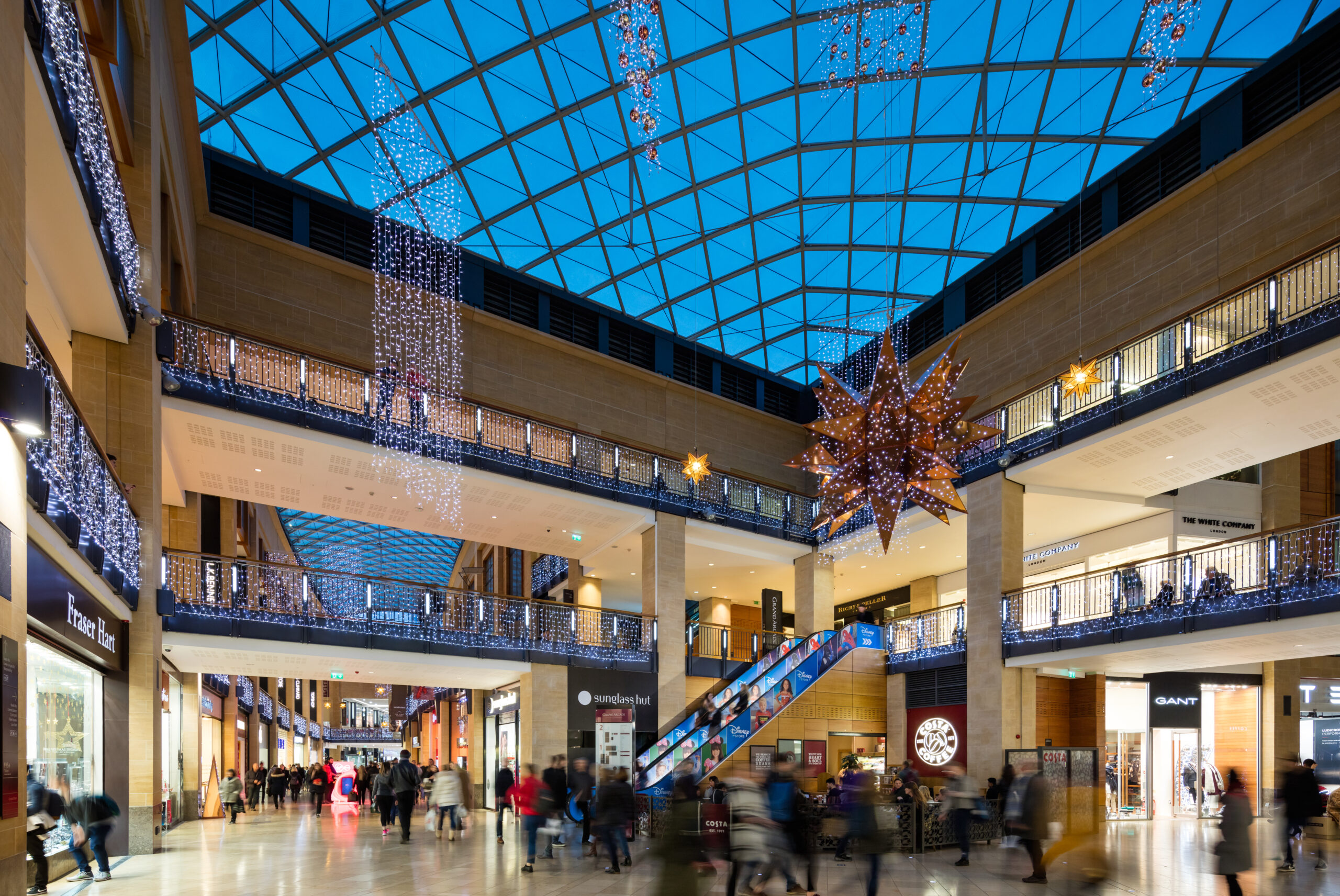 Grand Arcade shopping centre christmas festive lights giant star light motif