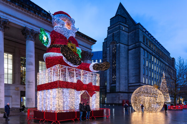 Manchester Christmas Santa light sculpture
