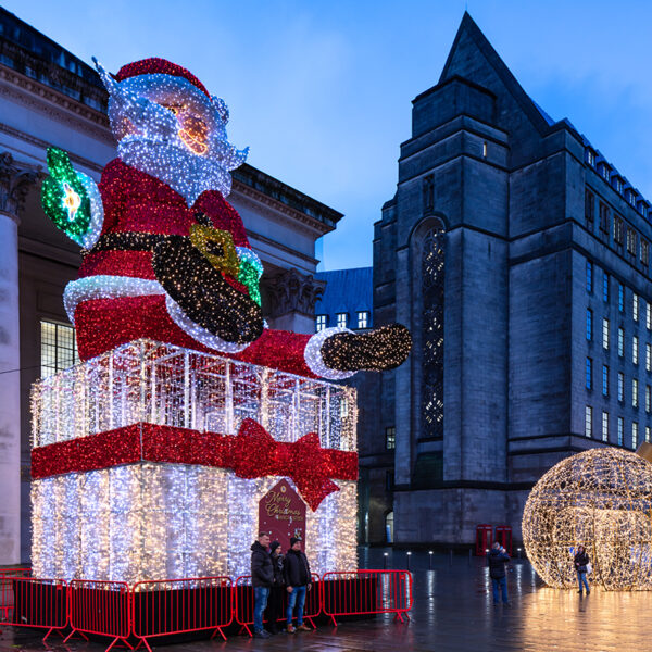 Manchester Christmas Santa light sculpture