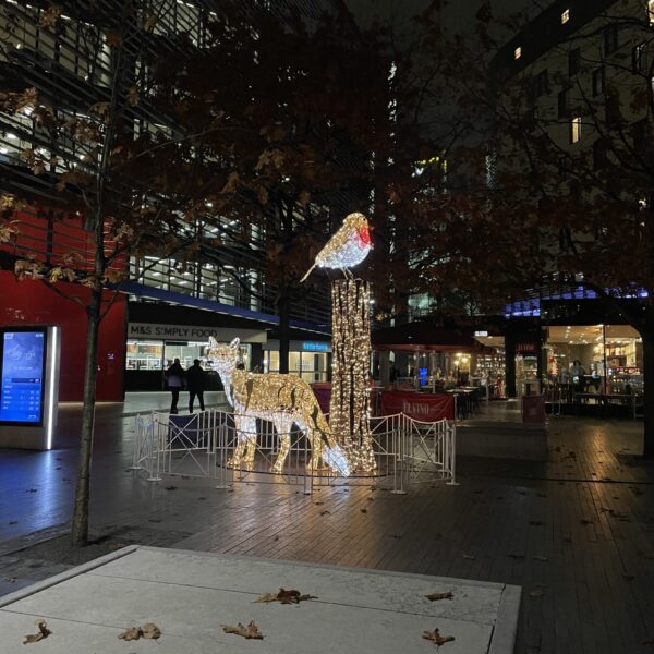 fox and robin christmas light sculpture