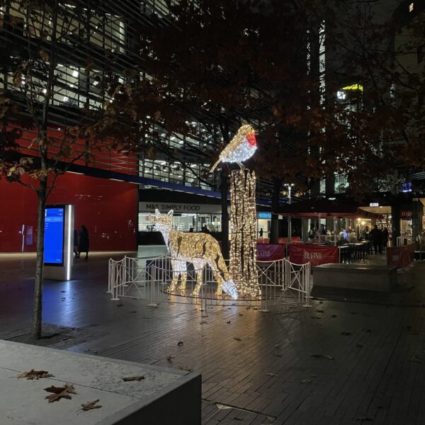 fox and robin christmas light sculpture