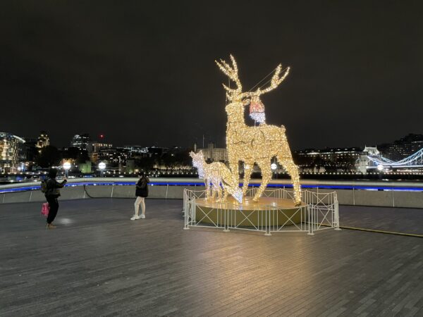 London Bridge Stag fox and robin christmas light sculpture