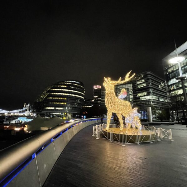 London Bridge Stag fox and robin christmas light sculpture