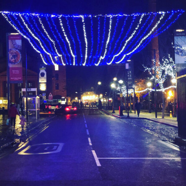 ceiling of lights at the royal albert docks