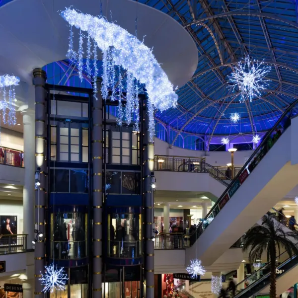 the exchange shopping centre christmas lights and decorations project by MK Illumination UK