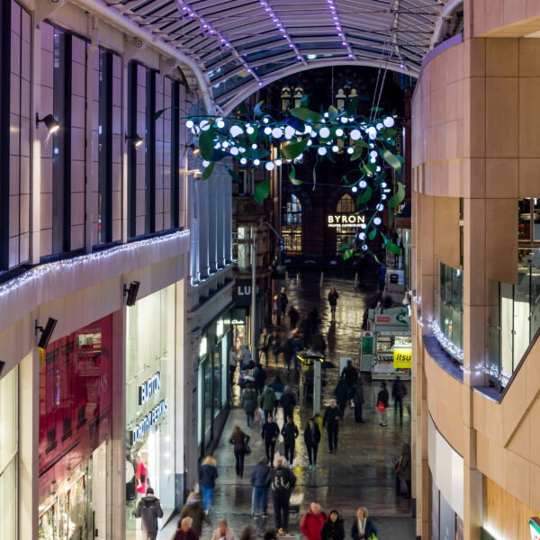 mistletoe decorations at shopping centre