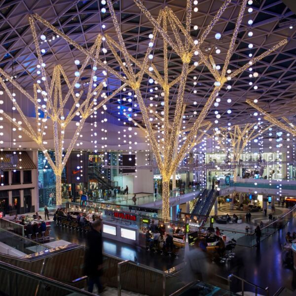Shopping centre christmas light project and light installation