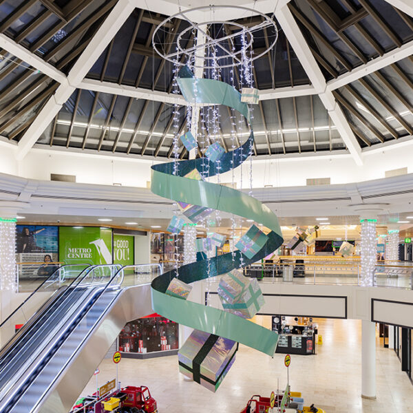 metrocentre shopping centre christmas lights and hanging motif
