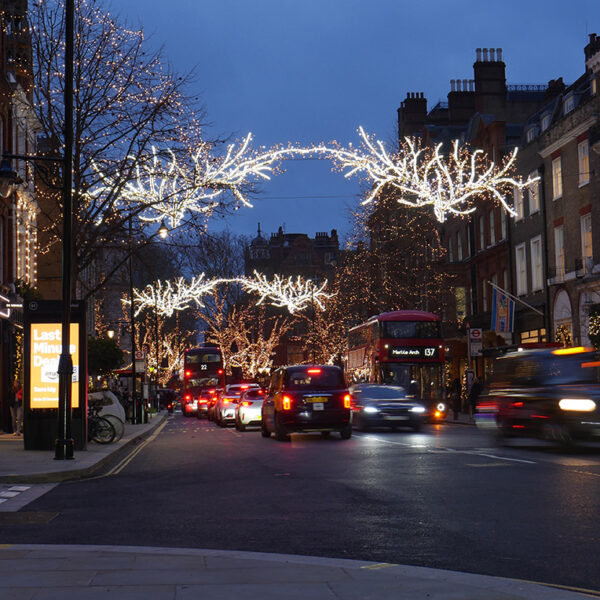 Across street Christmas light motifs sloane street