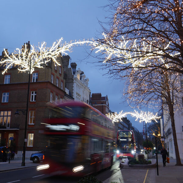 Across street Christmas light motifs sloane street