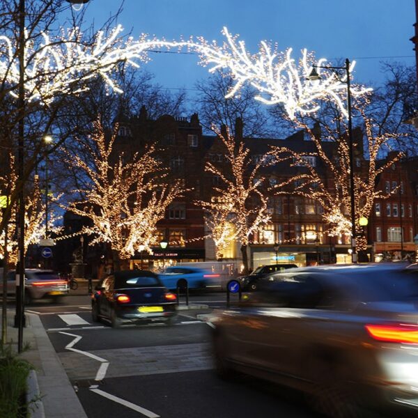 Across street Christmas light motifs sloane street