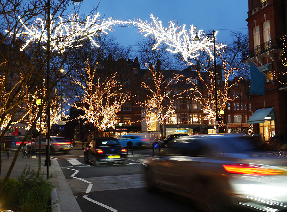 Across street Christmas light motifs sloane street