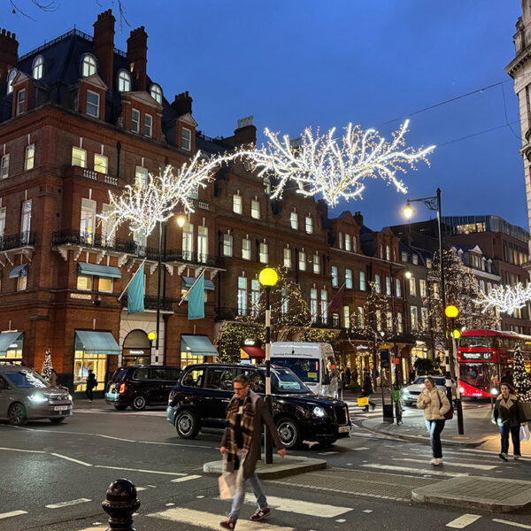 Across street Christmas light motifs sloane street