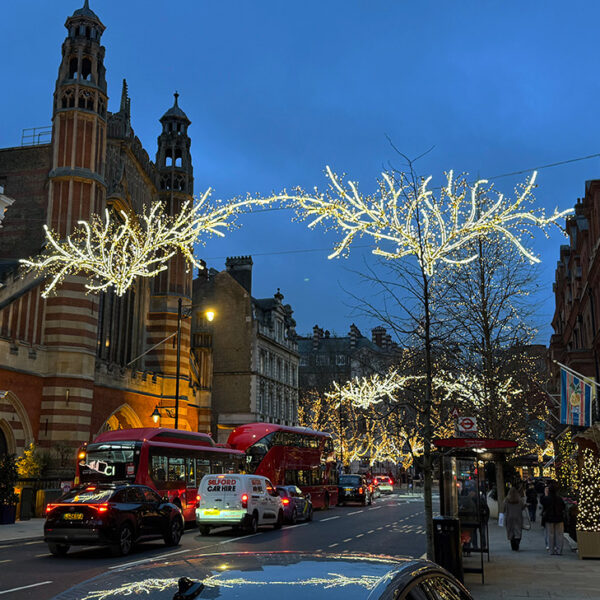 Across street Christmas light motifs sloane street
