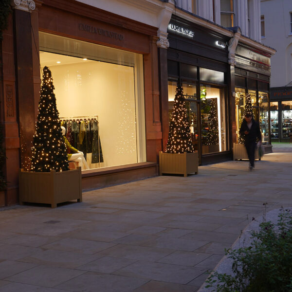 Christmas trees outside shops on Sloane Street