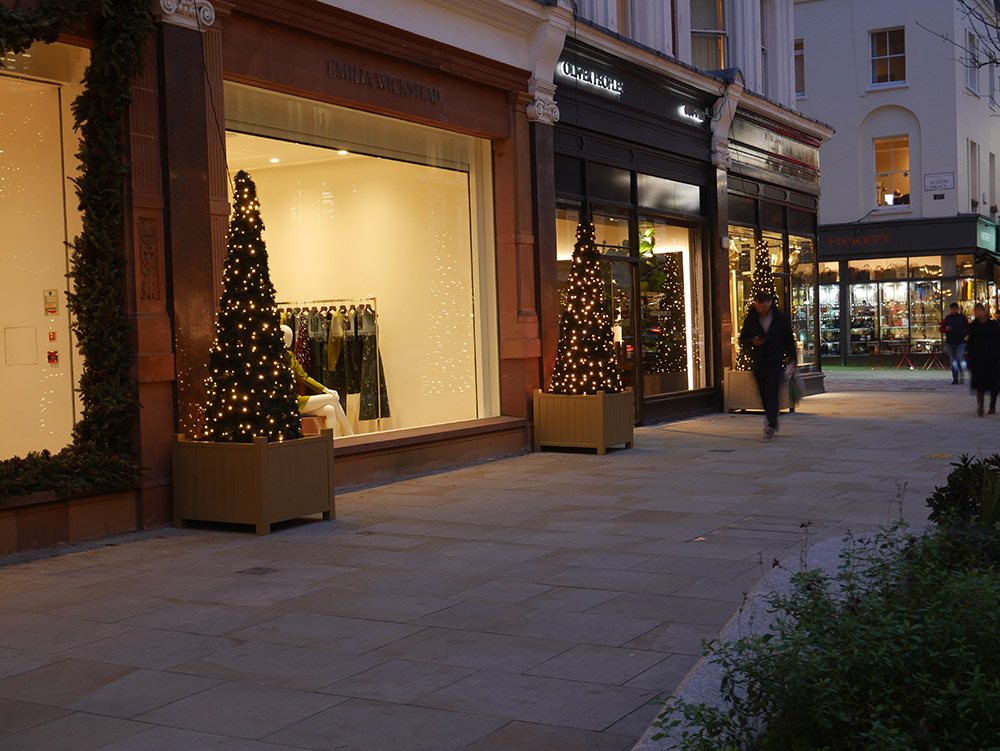 Christmas trees outside shops on Sloane Street