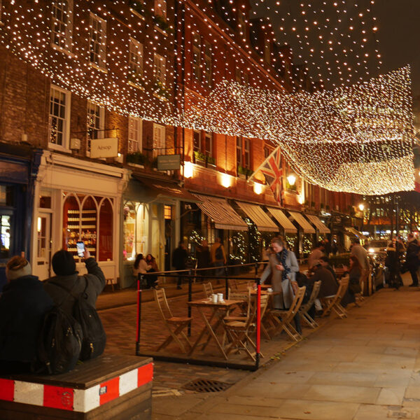 Outdoor Christmas lights at Seven Dials London