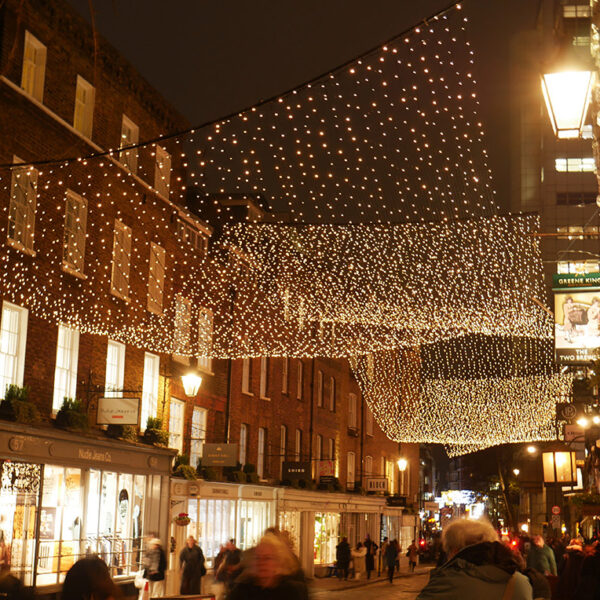 Outdoor Christmas lights at Seven Dials London