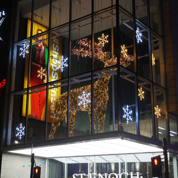 giant stag in shopping centre entrance