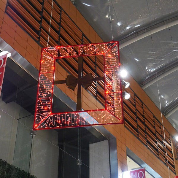 close up of christmas light motif in shopping centre