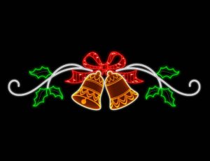 Bells with Ribbon & Holly Leaf, 335x102cm, 230v, 5m Power cord & 3-pin Mains Plug