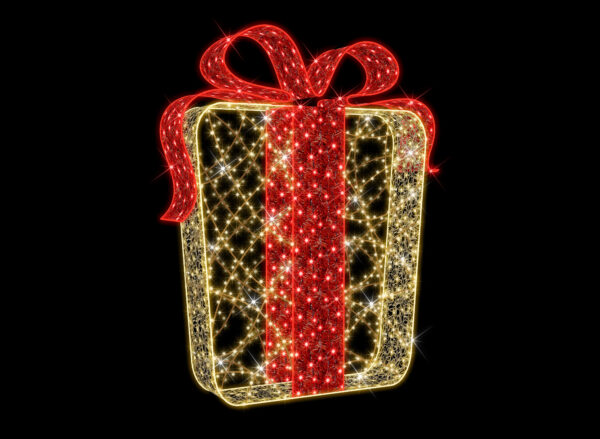 Gift with Bow, 150cm x 25cm x 120cm WW&RE LEDS, Bow = 9Static to 1flash LED, 5m Power Cord,