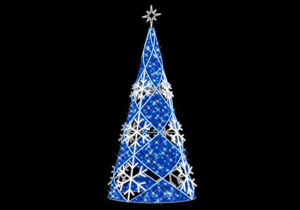 Cone Struct Tree with Snowflakes, 180cm x 180cm x 400cm BL & WH LED, 24v, 5m Power Cord, IP65 Plug