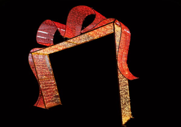 Gold Archway with Red Bow, 370cm x 80cm x 320cm, 24v, 5m Power Cord, IP65 Plug