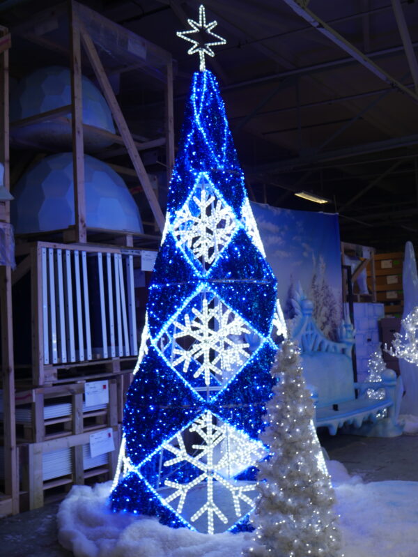 Cone Struct Tree with Snowflakes, 180cm x 180cm x 400cm BL & WH LED, 24v, 5m Power Cord, IP65 Plug - Image 3