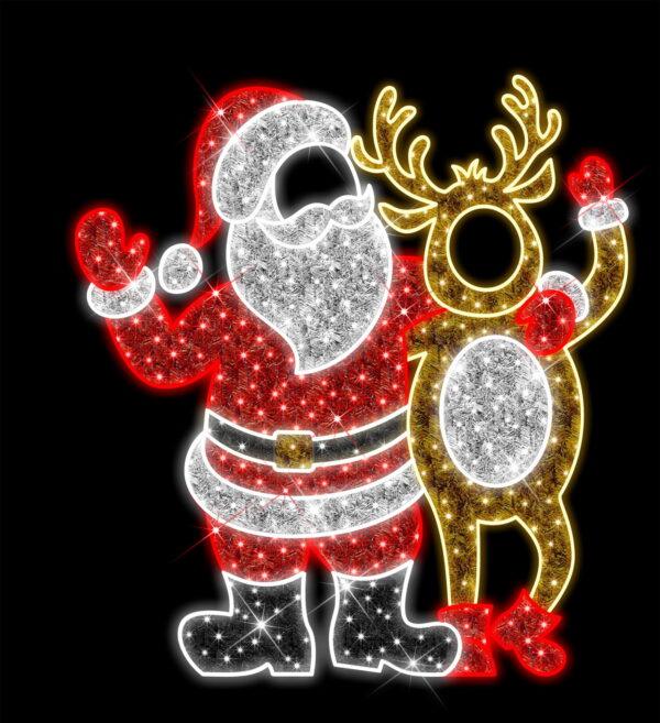 Santa & Reindeer Photo Op, 200x184cm, 24v, 1.5m Power Cord IP65 Plug