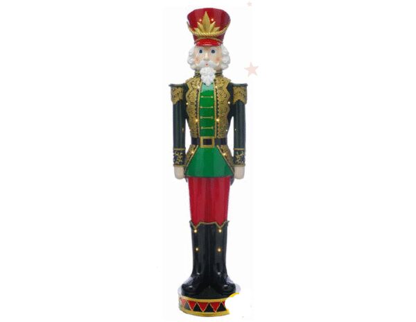 157cm Lit Polyresin Green / Red Nutcracker Battery Operated (3x AA Batteries Required)