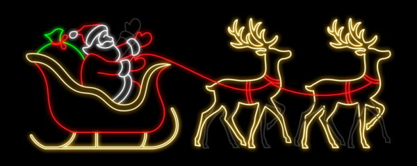 Santa, Sleigh & Two Reindeers, 36v, 5m Power Cord, IP65 Plug
