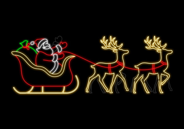 Santa, Sleigh & Two Reindeers, 36v, 5m Power Cord, IP65 Plug