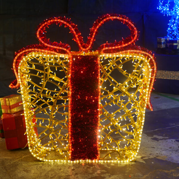 Gift with Bow, 120x25x120cm, Bow = 9Static to 1flash LED, 36v - Image 4