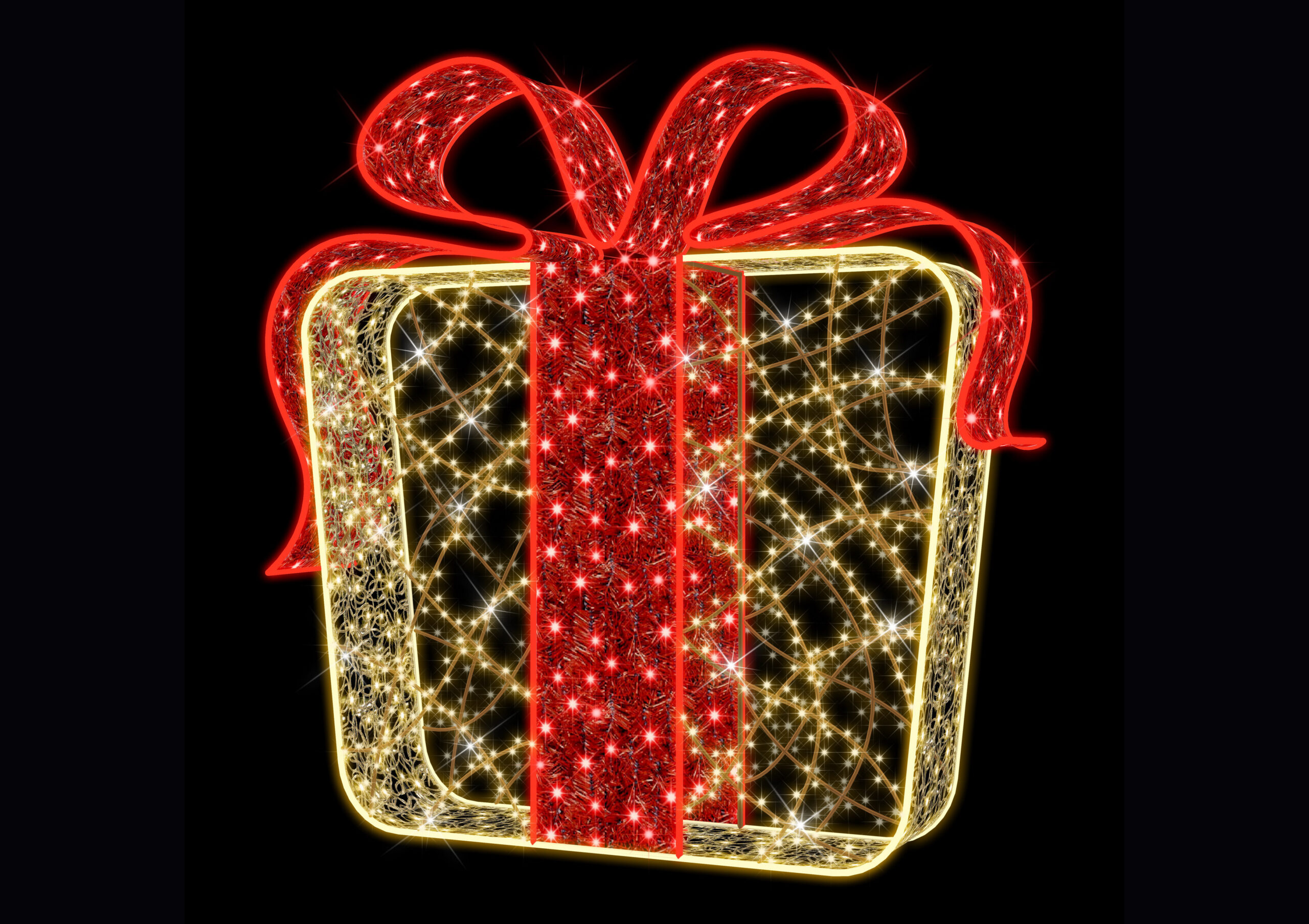 Gift with Bow, 120x25x120cm, Bow = 9Static to 1flash LED, 36v