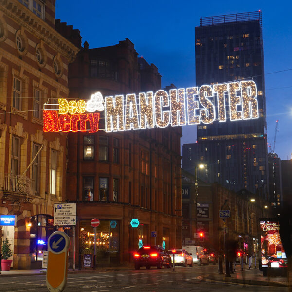 Manchester Christmas Street Lighting Across Street Motif