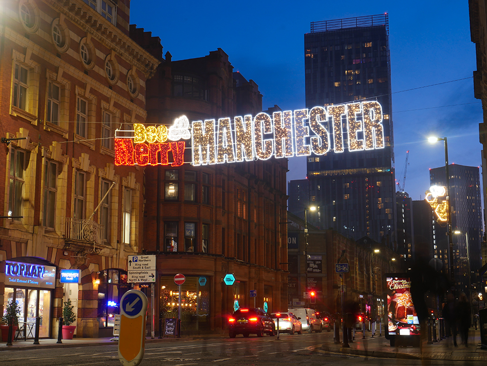 Manchester Christmas Street Lighting Across Street Motif
