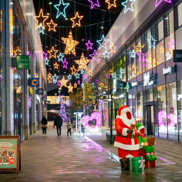 Riverside Rochdale Christmas Lights stars and santa