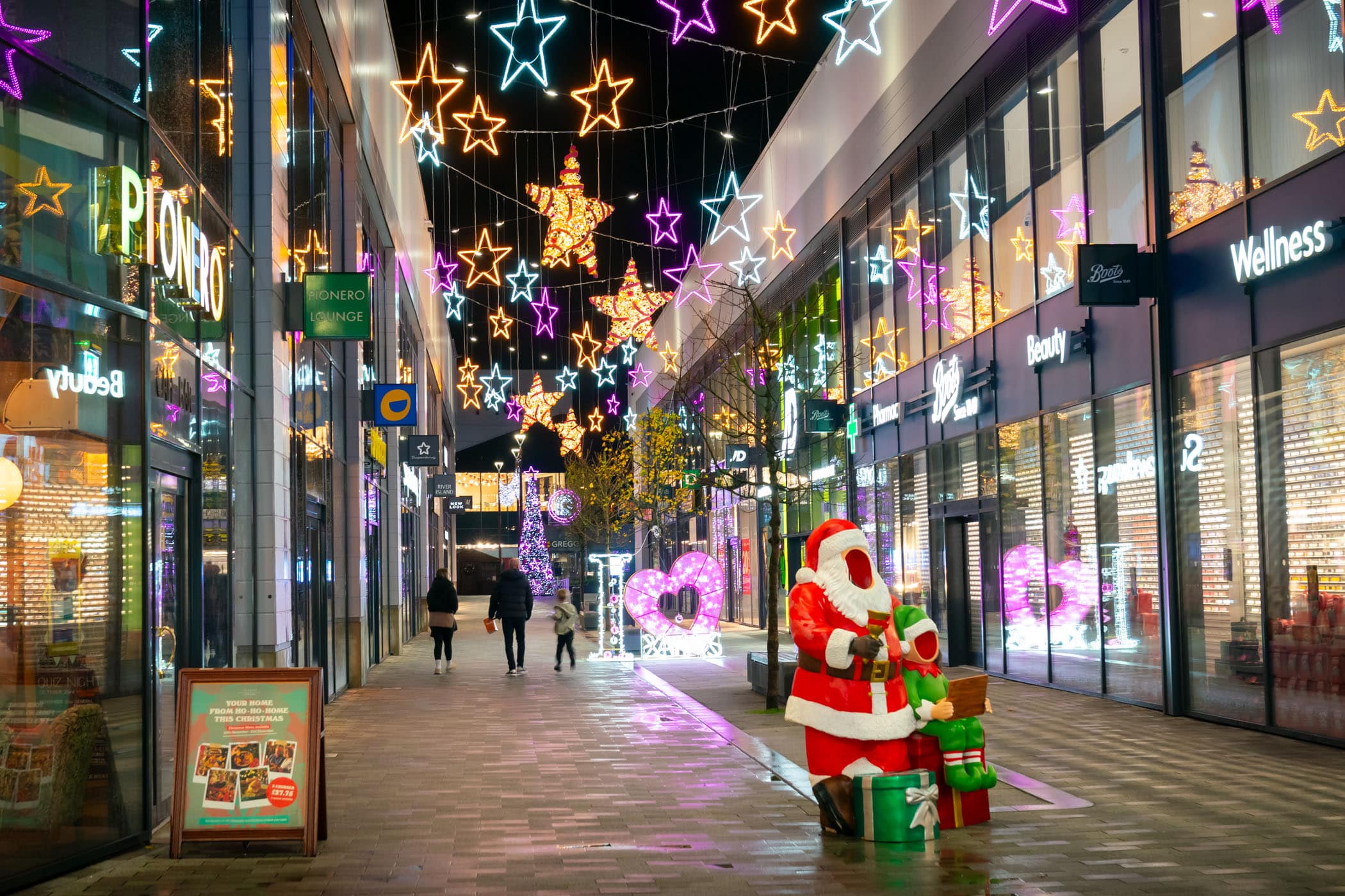 Riverside Rochdale Christmas Lights stars and santa