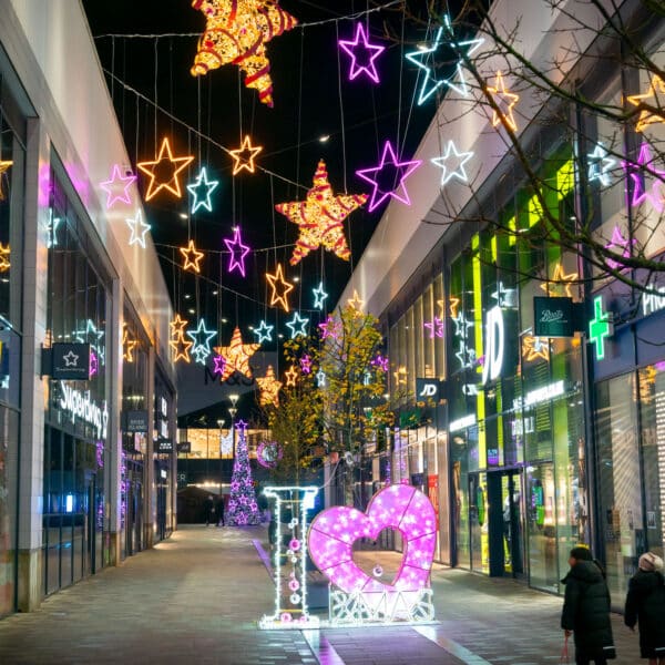 Riverside Rochdale Christmas Lights stars and heart motif 2