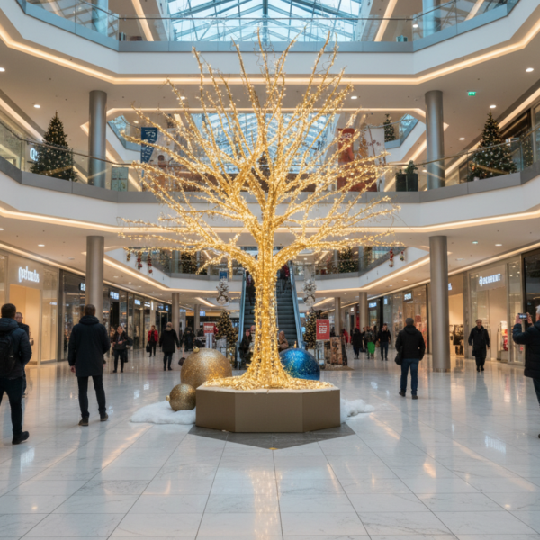Illuminated Tree Sculpture in Shopping Centre