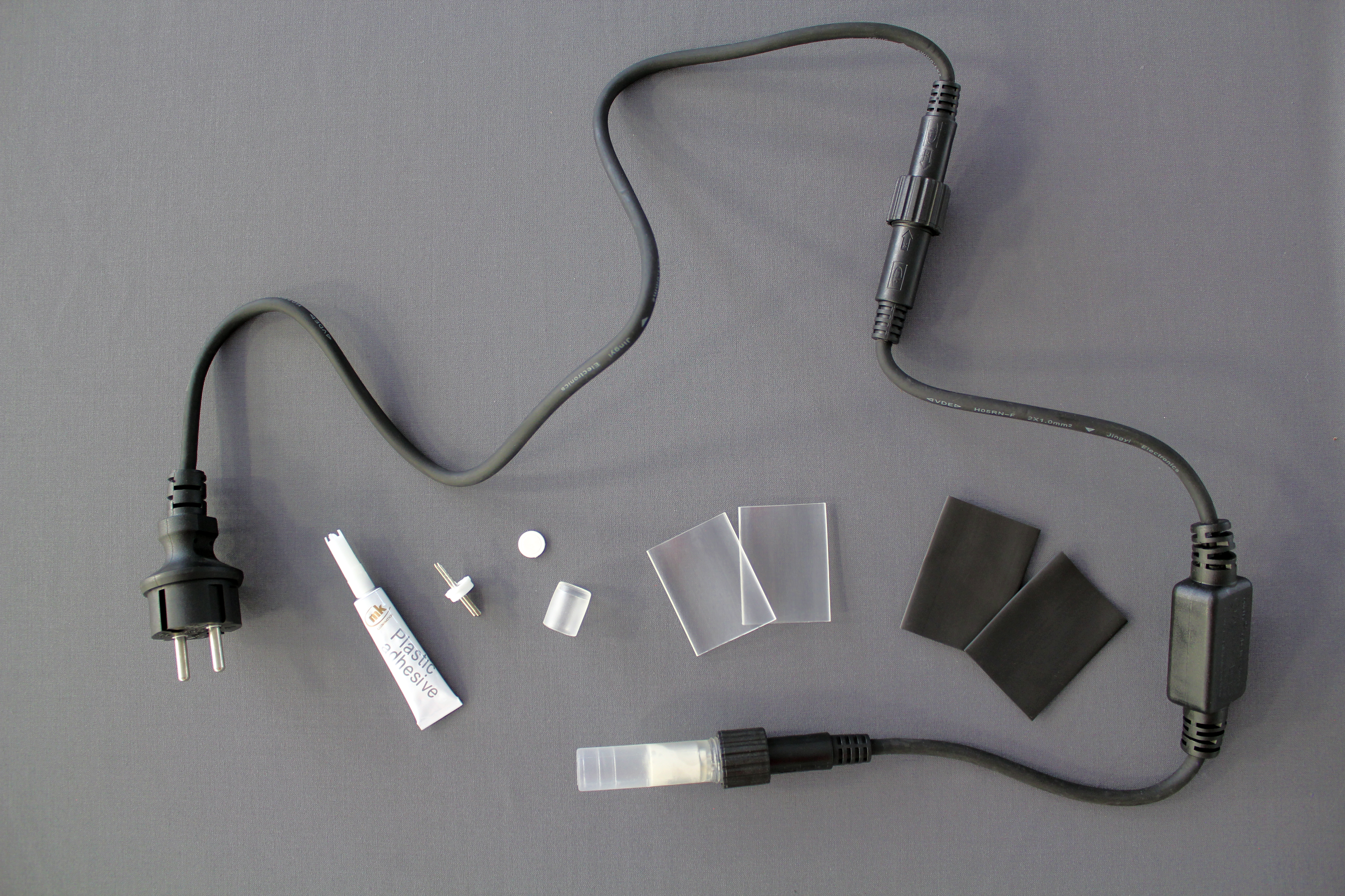 Rope Light 230v Mains Connection Set, AC/DC Adapter, 13amp Plug + Glue + Shrink Tube +EndCap