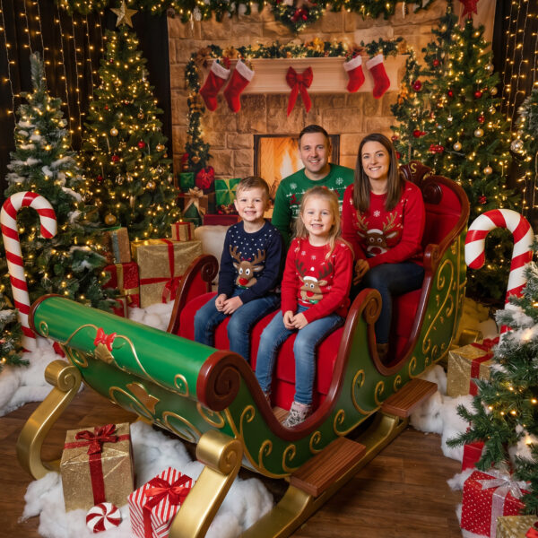 Red and Green 4 seater santa sleigh photo op prop