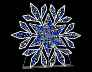 Illuminated Blue & Cool White Snowflake. 230x30x200cm, 24v, 5m Power Cord, IP65 Plug