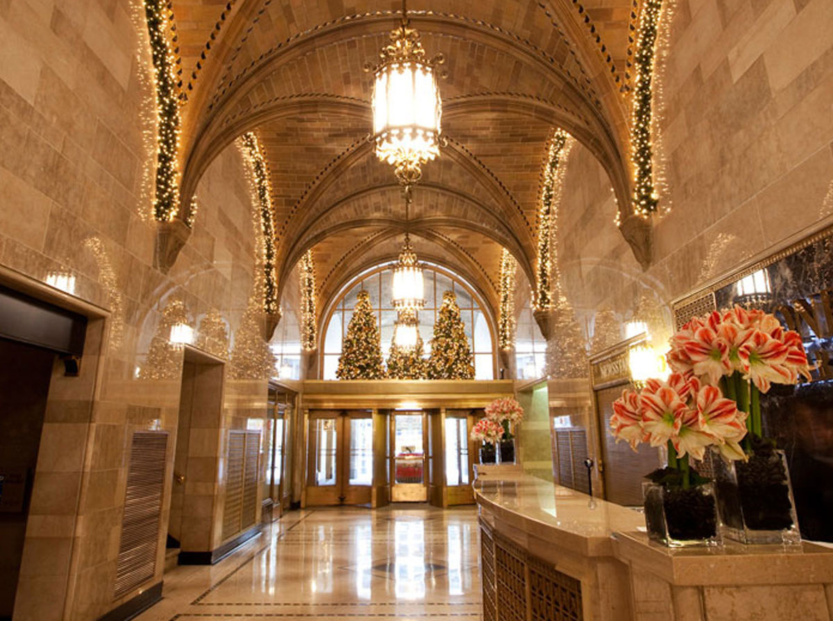 Christmas Lighting in a Hotel Lobby
