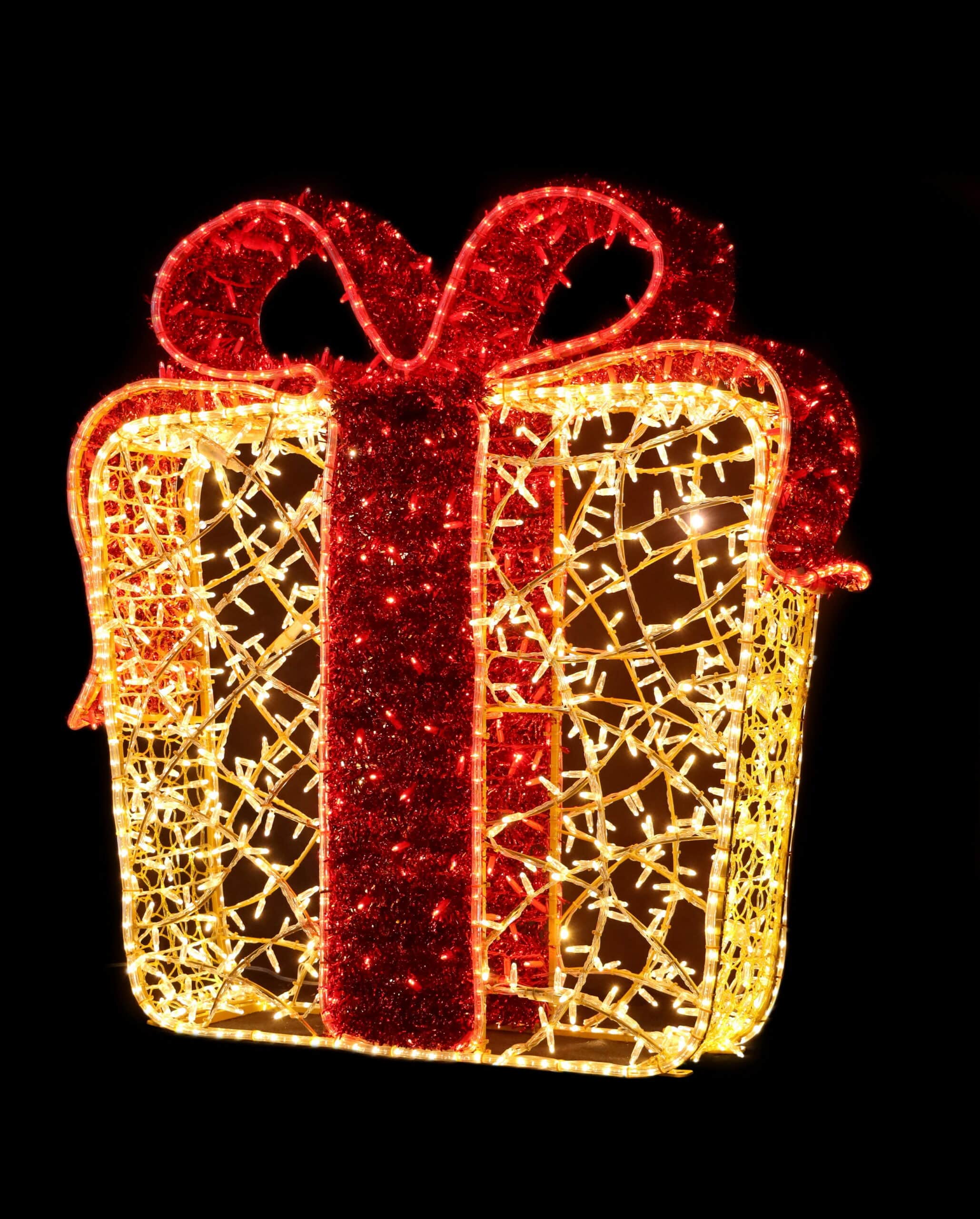 Gift with Bow, 120x25x120cm, Bow = 9Static to 1flash LED, 36v