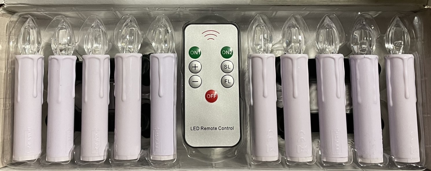 ROTPFEIL 10-pcs Candle Set® - no cable,white shaft, LEDww, incl.controller, excl.batteries