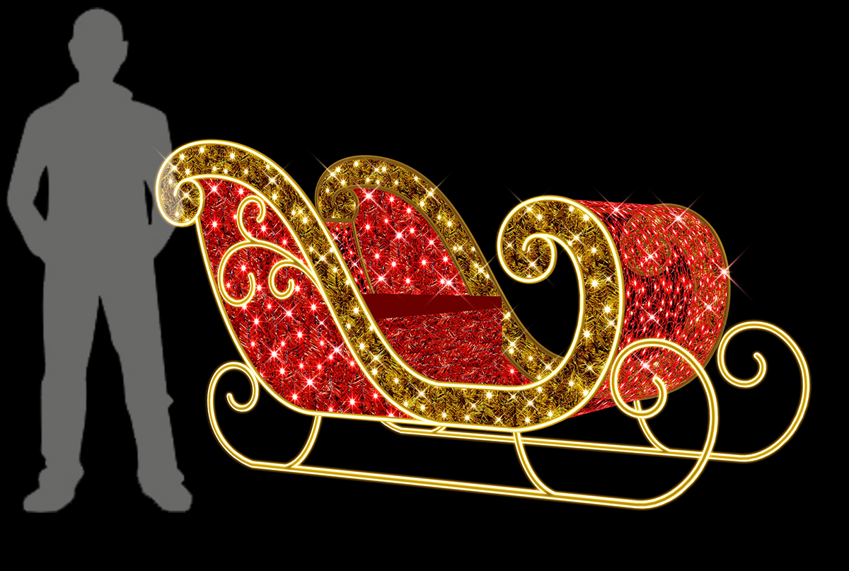 Red & Gold Illuminated Sleigh, 230x100x122cm, 24v - Image 3