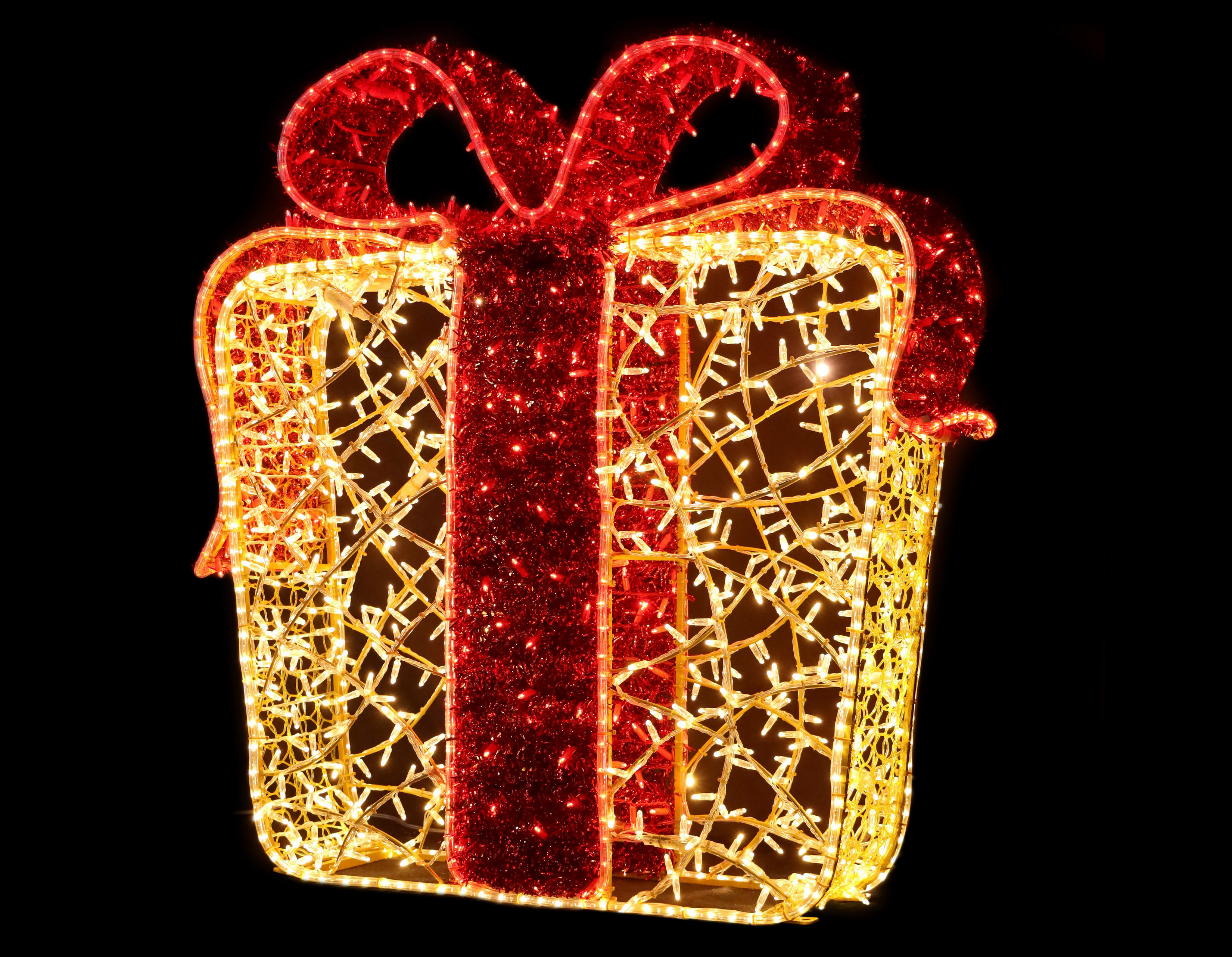 Gift with Bow, 120x25x120cm, Bow = 9Static to 1flash LED, 36v